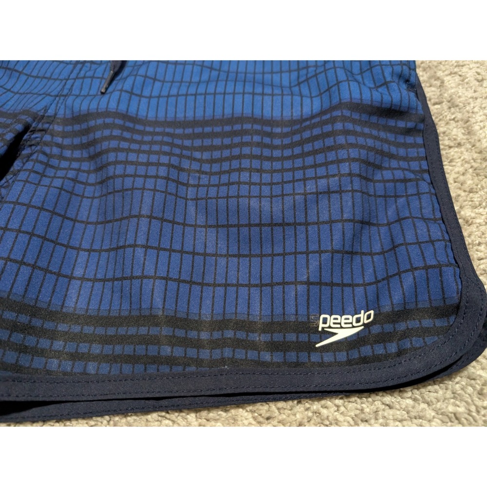 Speedo Swim Trunks Mens M Blue Grid Pattern Board Shorts Drawstring Mesh Liner - Picture 2 of 5